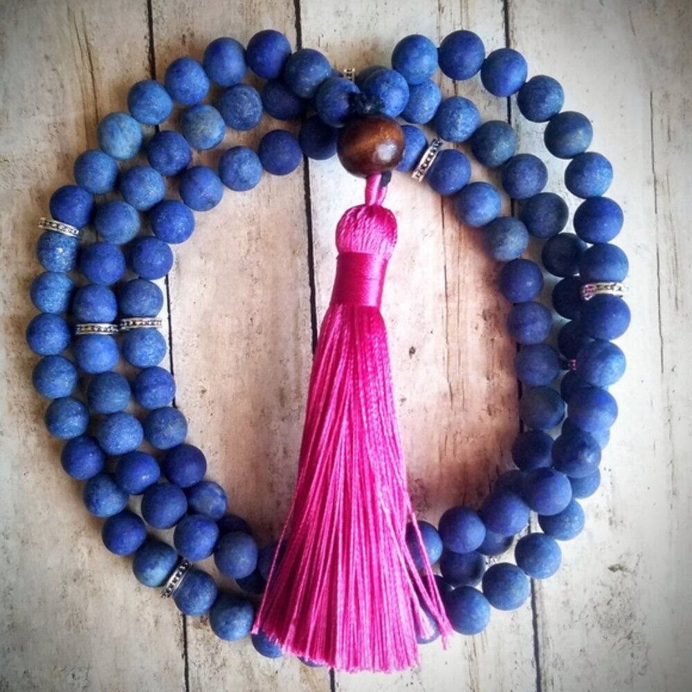 108 Frosted Lapis Lazuli Mala Neckace